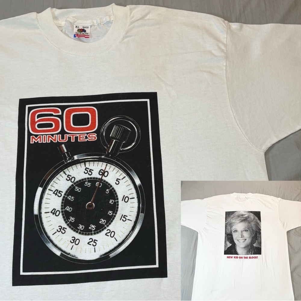 Vintage 60 Minutes CBS  Tv Show Promo T Shirt 90s Single Stitch Xl White